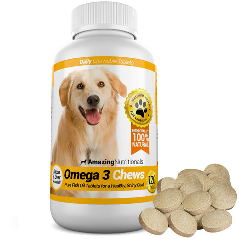 Amazing Omega for Dogs - Dog Fish Oil Pet Antioxidant for Shiny Coat, Joint and Brain Health - 120 Chews